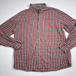 Eddie Bauer Flannel Shirt Plaid Button Red Grey Gorp Outdoor Grunge Western Fall
